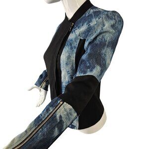 Nikibiki Full Double Zip Fitted Jacket Womens S/M Cotton Colorblock Denim Black